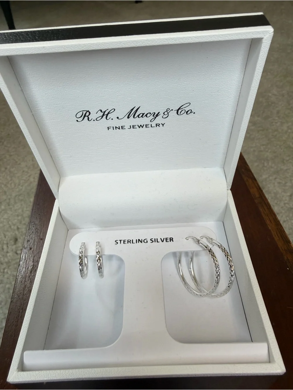 Macy's Sterling Silver Textured Hoop Earrings - Silver